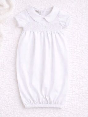Blessed Smocked Short Sleeve Gown - White (unisex)